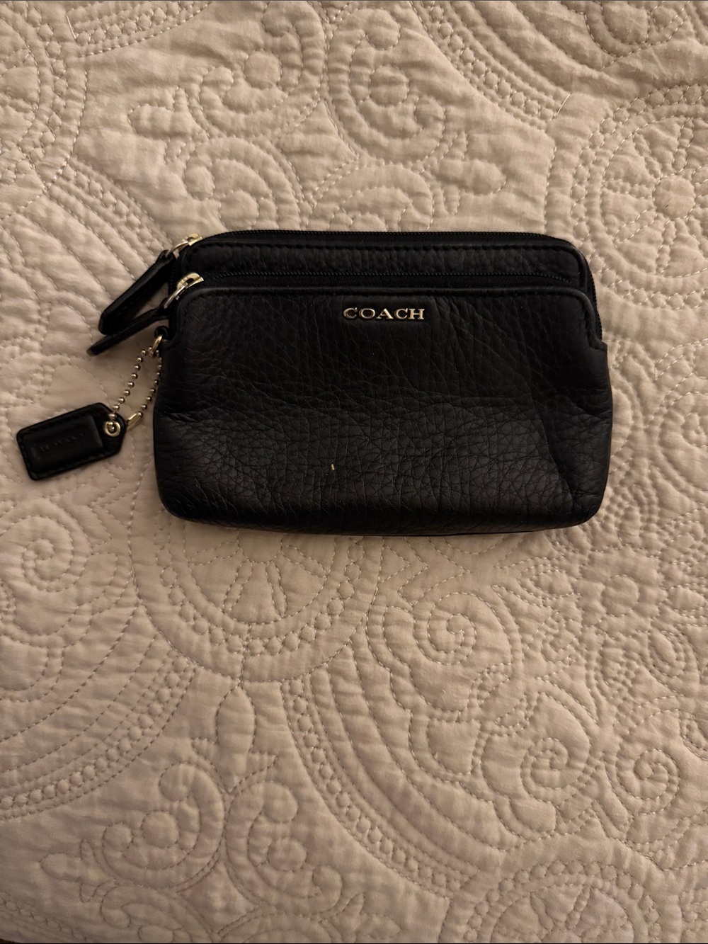 Coach Black Pebbled Leather Double Zip Wristlet